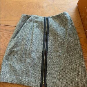 Y2K Cache Tweed Herringbone Mini Skirt‎ Leather Zipper Size 8